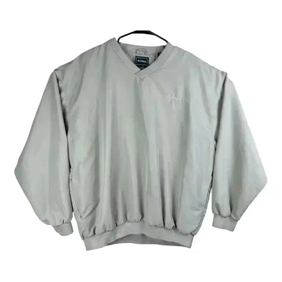 BOLLE Golf Windbreaker Pullover Mens LARGE Beige Khaki Waterproof Nylon V Neck - Picture 1 of 14